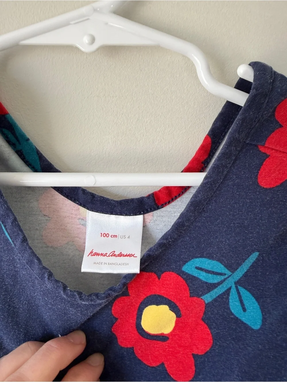 Hanna Andersson Navy Dress with Red & Yellow Floral Print